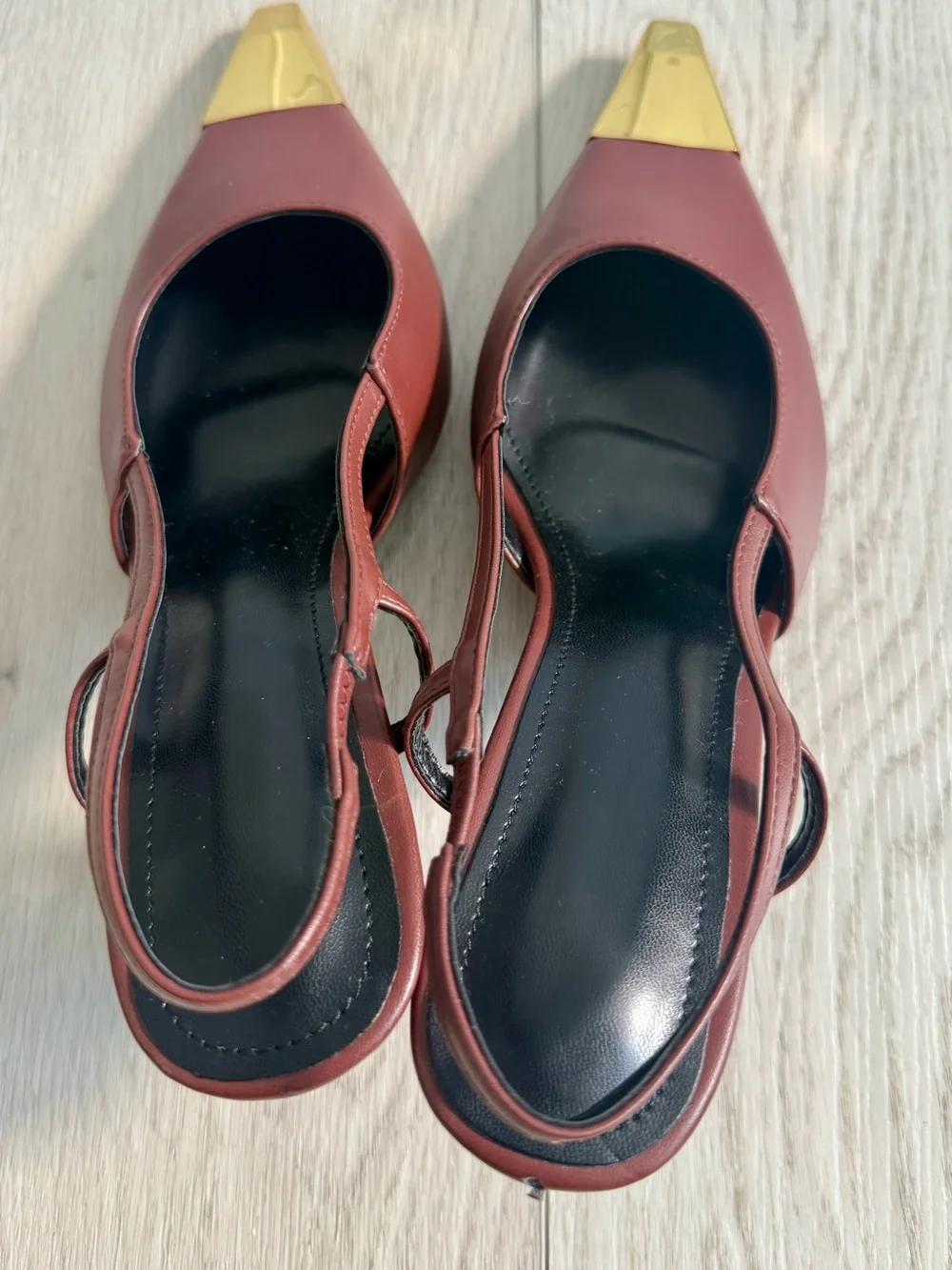 Women’s Brown Slingback Pumps with Gold Cap Toe